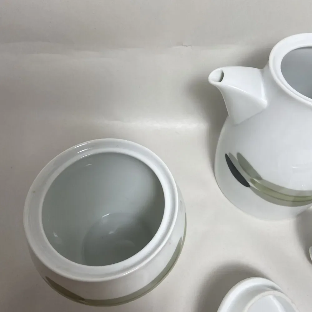 Noritake Green Island Saki Or Tea Pot with Creamer and Sugar Lot of 6  Japan